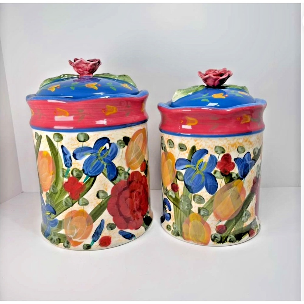 Certified International Canisters California Garden Red Rose Hand Painted